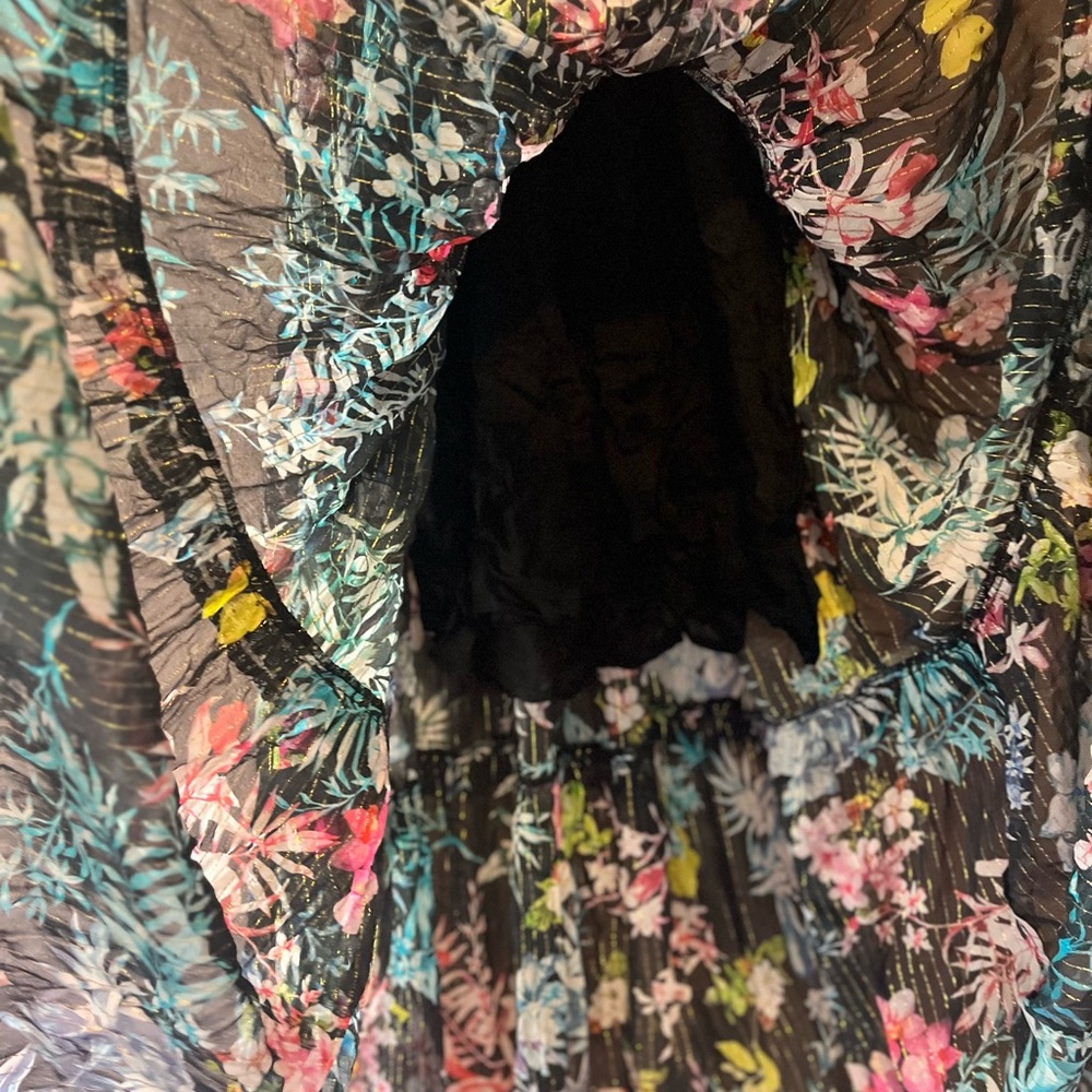 ROCOCO SAND Moonlight Floral Metallic Maxi Tiered Dress Sz small. - Picture 4 of 8